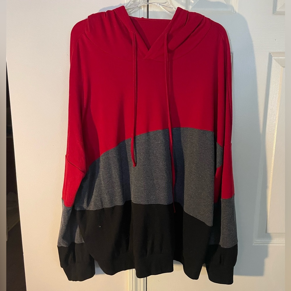 Red, gray, & black offset color block Hoodie Size-3X